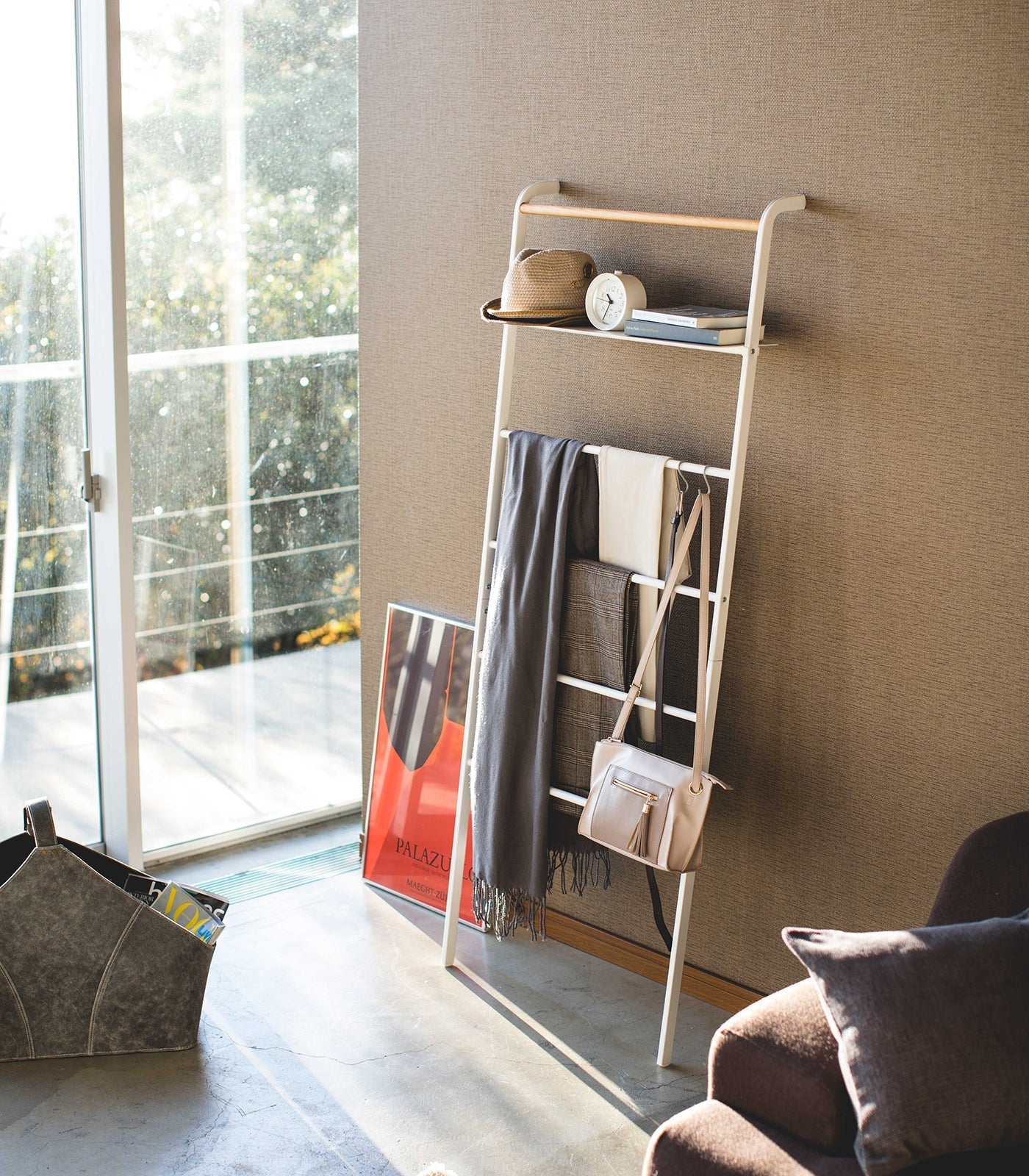 Leaning Storage Ladder With Shelf (63" H)  - Steel